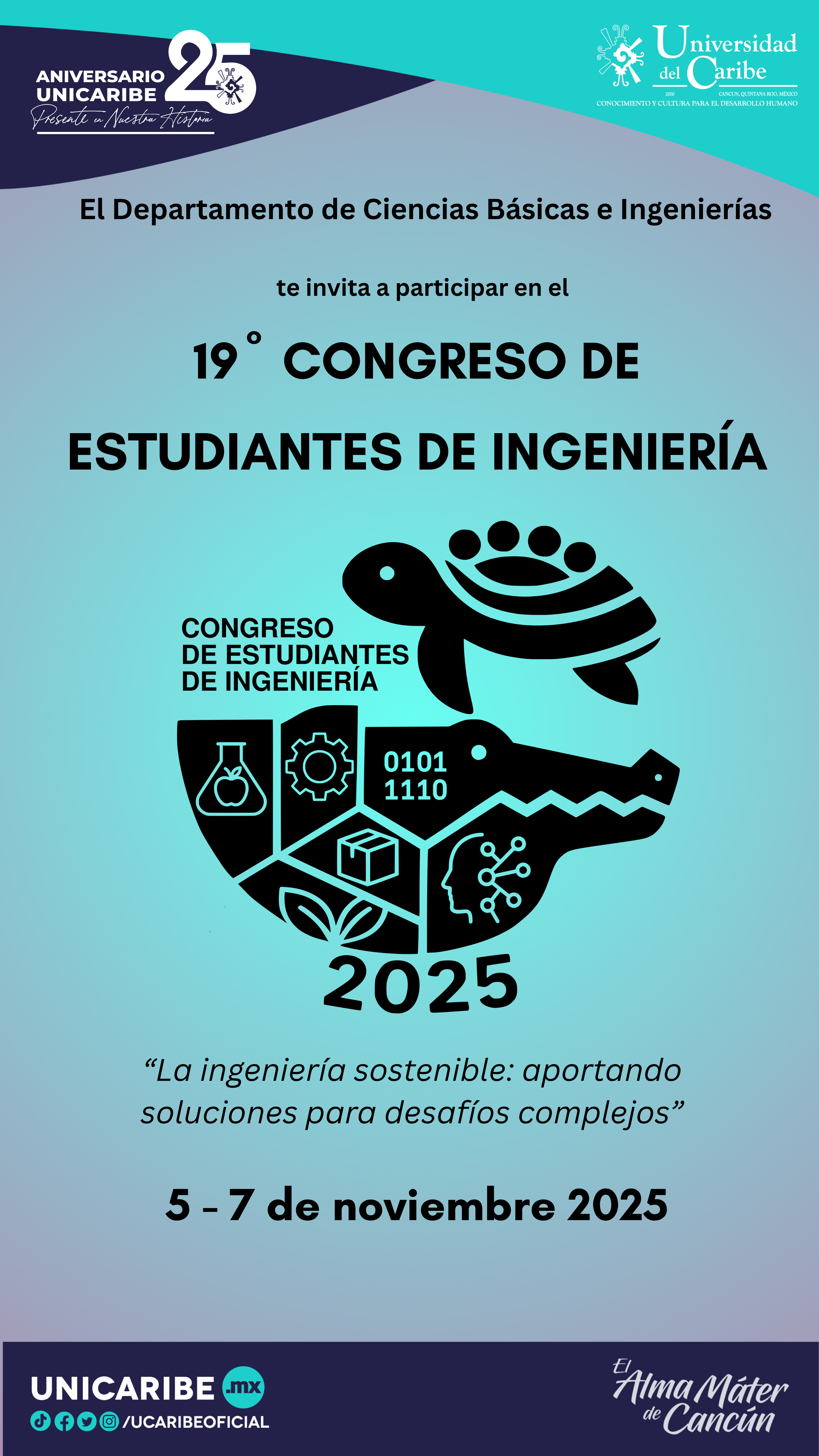 Cartel oficial del 19º Congreso de Estudiantes de Ingeniería 2025 - Universidad del Caribe